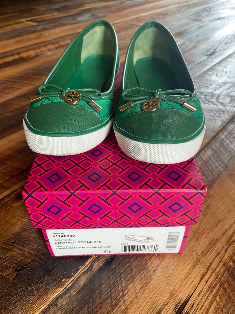 Tory Burch Caruso Quilted Ballet Sneakers Emerald Green 7.5